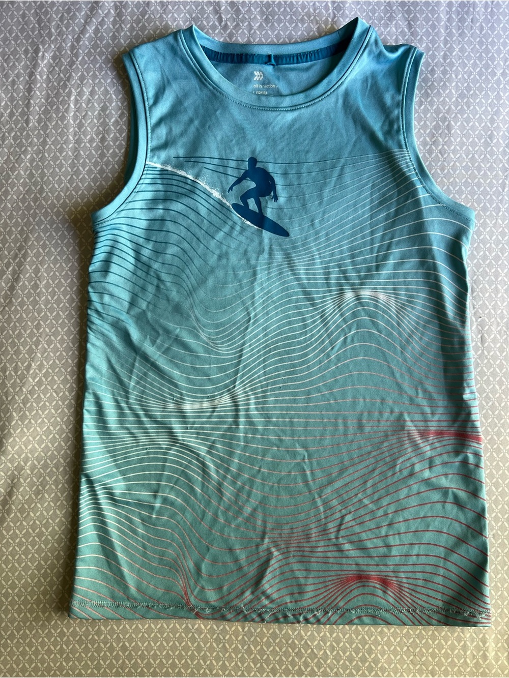 all in motion boys Turquoise Sleeveless Surf Graphic Tank Sz 12/14